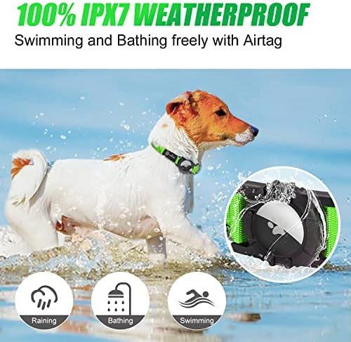 Joytale LED AirTag צווארון כלבים [ IPX7 אטום למים], צווארוני חיות מחמד של בטיחות לילה מדליקים לתג אוויר, USB C נטענת צווארון ניילון זוהר מואר עם מארז מחזיק אוויר לכלבים קטנים, ירוק